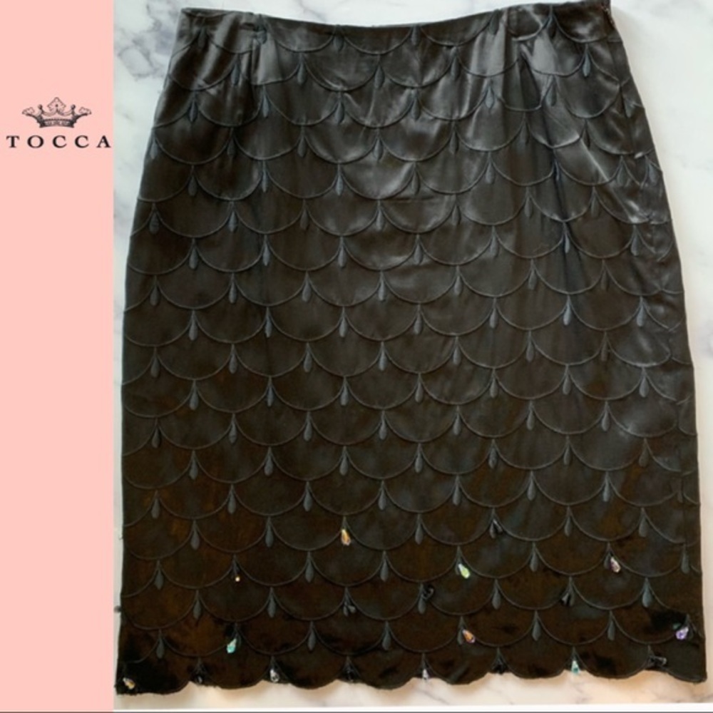 Tocca Black Silk Embroidered Crystal Beaded Skirt
